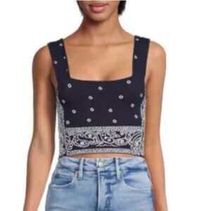 Staud Tucson Cropped Intarsia-Knit Tank Navy Blue White Cropped Sweater Top